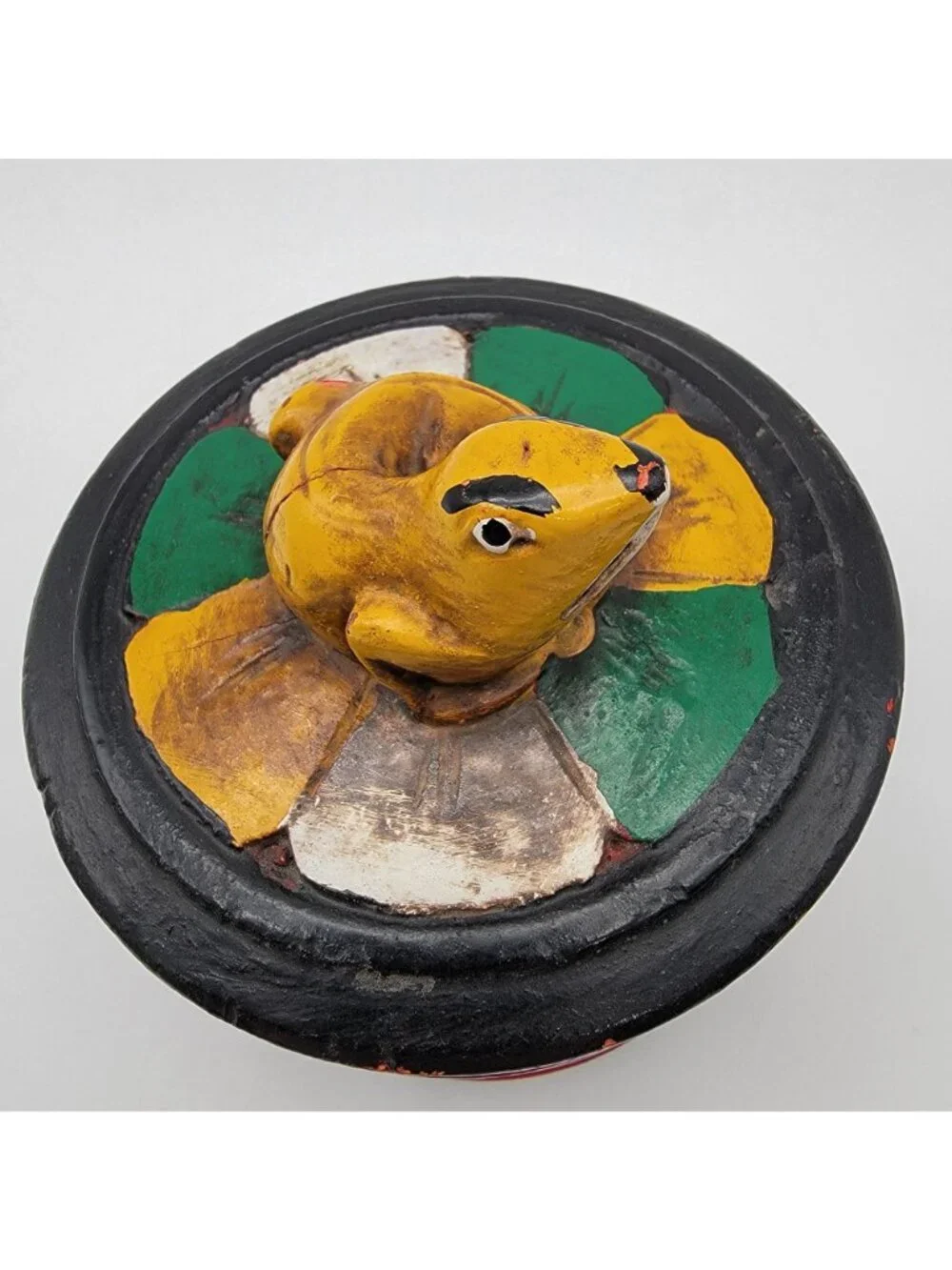 Mexican Folk Art Hand-Painted Wooden Frog Box